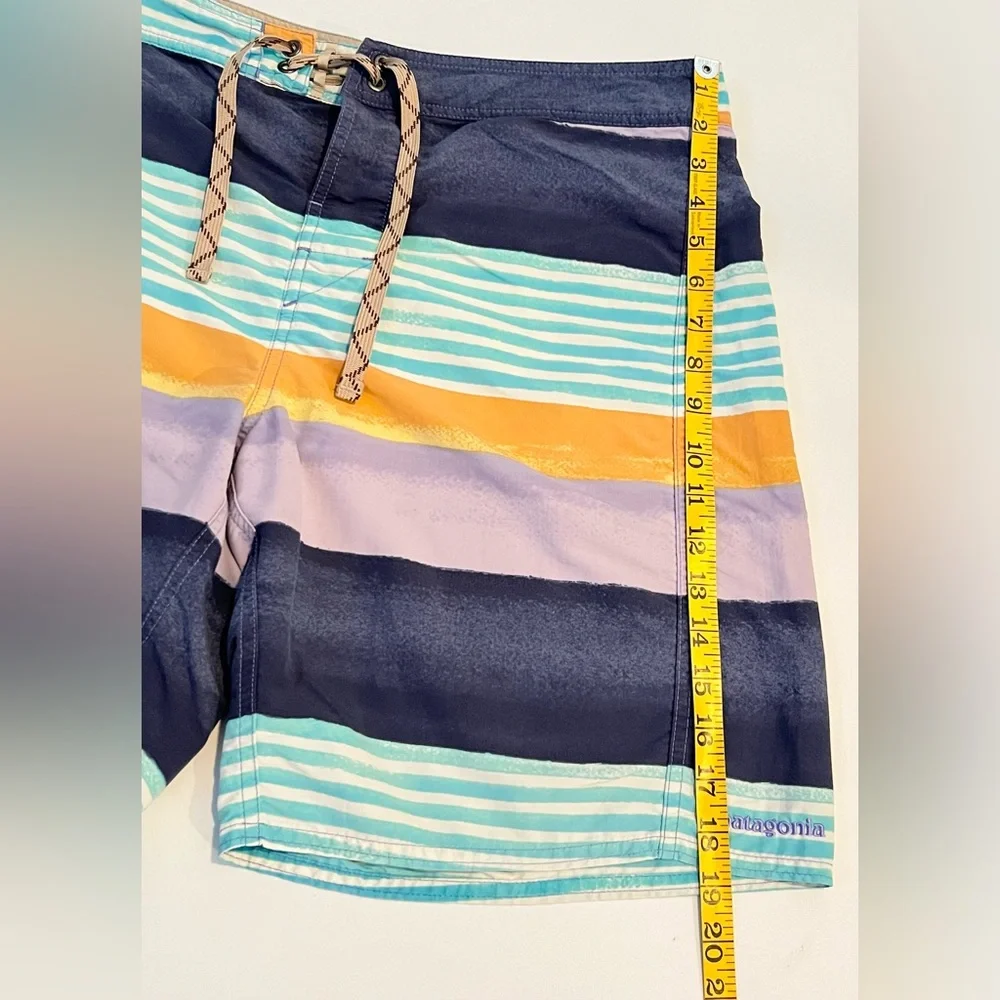 Patagonia Swim Board Shorts Trunks Mens 34 Blue Orange Striped Beach zip Pocket